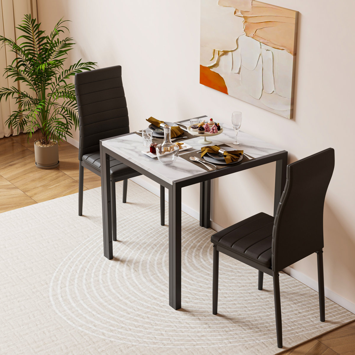 Ebern Designs Modern Style 3 Pieces Dining Table Set, Square Faux ...